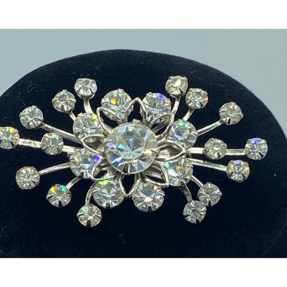 Jewelry - Vintage Judy Lee Aurora‎ Borealis Rhinestone Starburst Brooch Silver Tone 2.25in